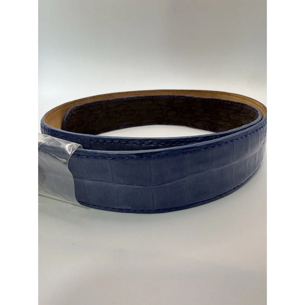 W Kleinberg Blue Crocodile Custom Leather Belt‎ Belt Sz 34 NWOT Loop Buckle Lux